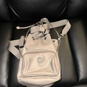 Tory Burch Gray Logo Plaque Bucket Bag